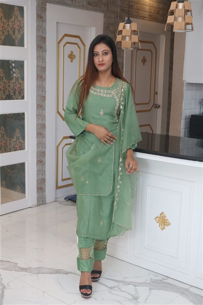 green kurti set