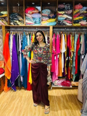 Maroon Drape indowestern Set