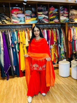 Orange Ombre Sharara Set in Russian Silk – Festive & Wedding Wear (Fabric:- Russian Silk)