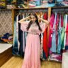 Baby Pink Chinon Gown with Floral Embroidery – Elegant Occasion Wear  (Fabric: Chinon)