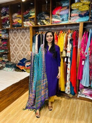 Purple Pintex Desinger Kurta Set With Patola Dupatta (Fabric: Russian Silk)