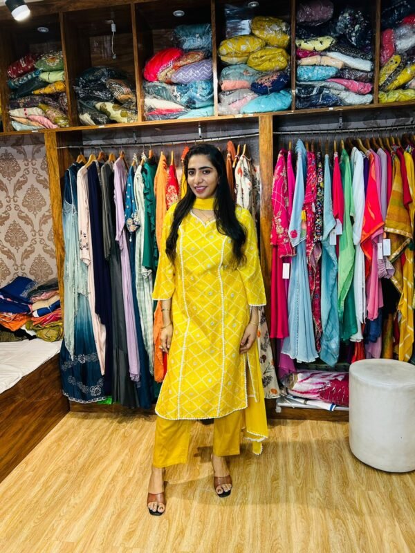 WhatsApp Image 2025-06-09 at 17.28.15 Yellow Handworked Bandhni Print Pure Chanderi 3pc Suit (Fabric:- Pure Chanderi)
