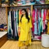 Yellow Handworked Bandhni Print Pure Chanderi 3pc Suit (Fabric:- Pure Chanderi)