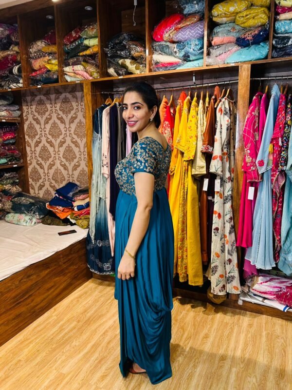 Peacock Green indowestern Drape Gown with Pitazari Work
