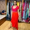 Rani Pink and Orange Indowestern Drape Gown (Fabric:- Pure Crepe)