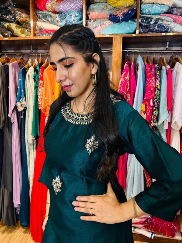 Bottle Green 3pc Set (Fabric:- Bichitra Silk)