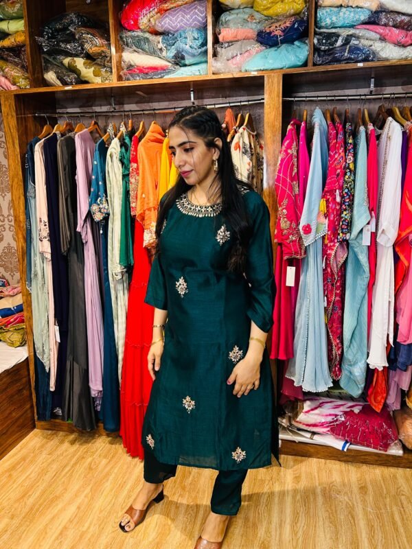 Bottle Green 3pc Set (Fabric:- Bichitra Silk)