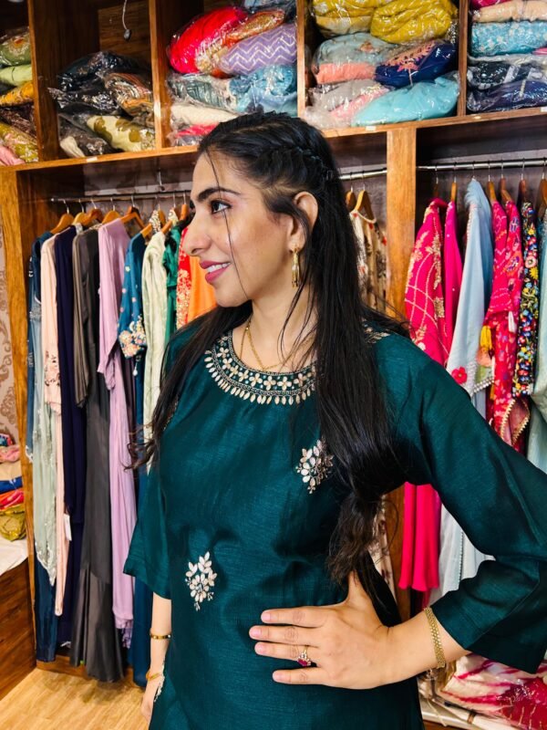 Bottle Green 3pc Set (Fabric:- Bichitra Silk)