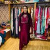 Maroonish Wine Hand Embroidered Kurta Set (Fabric: Bichitra Silk)