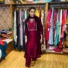 Maroonish Wine Hand Embroidered Kurta Set (Fabric: Bichitra Silk)