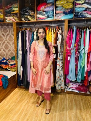 Pure Crushed Tissue Kurta Set With Classy Handwork Design (Fabric: Pure Crushed Tissue)